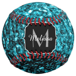 Balle De Softball Paillettes fausses bleu aqua scintillent Monogramm