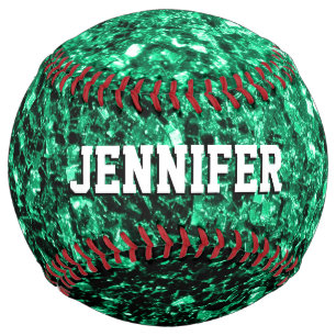 Balle De Softball Paillettes vert émeraude scintillent Votre nom Équ