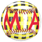 Balle De Softball Panneau de contrôle Jaune Noir ajouter nom nom mon (Dos)