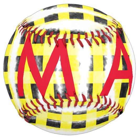 Balle De Softball Panneau de contrôle Jaune Noir ajouter nom nom mon (Devant)