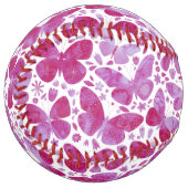 Balle De Softball Papillons Aquarelle Magenta Rose (Devant gauche)