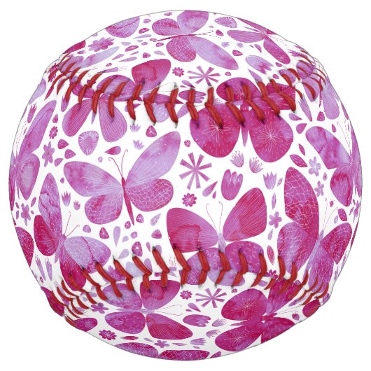 Balle De Softball Papillons Aquarelle Magenta Rose (Devant)