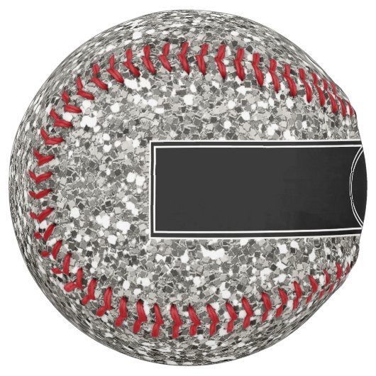 Balle De Softball Parties scintillant Faux et Monogramme noir (Devant gauche)