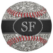 Balle De Softball Parties scintillant Faux et Monogramme noir (Devant)