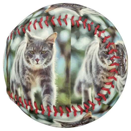 Balle De Softball Peinture de chat (Devant droit)