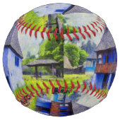 Balle De Softball Peinture de maison bleue (Dos)