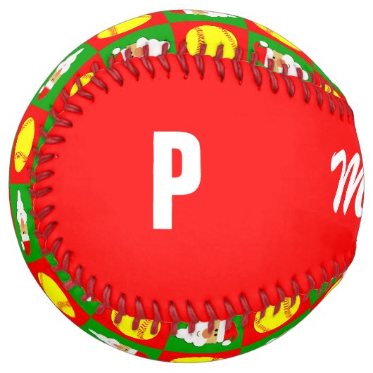 Balle De Softball Père Noël Christmas Custom Player Nom/Numéro/Poste (Devant gauche)