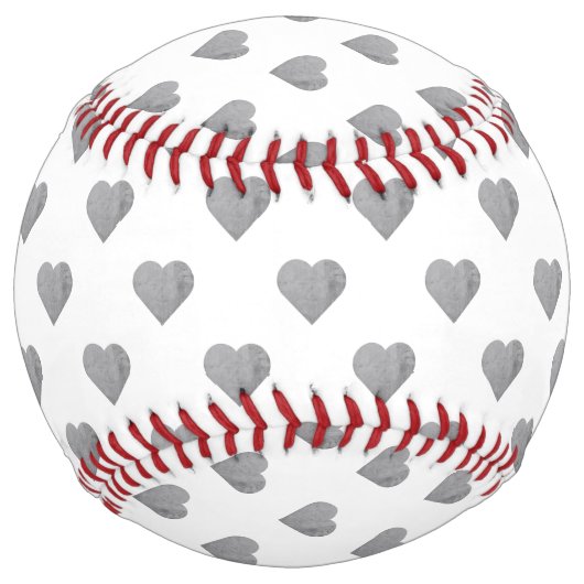 Balle De Softball Petits Coeurs Gris Béton Symétrique sur Blanc (Devant)