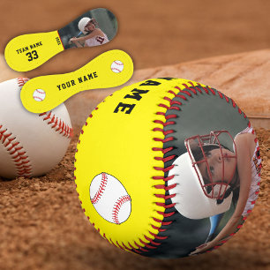 Balle De Softball Photo Joueur Nom Numéro Équipe Jaune 