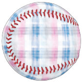 Balle De Softball Rayures Ecossaises Roses Bleues (Devant gauche)