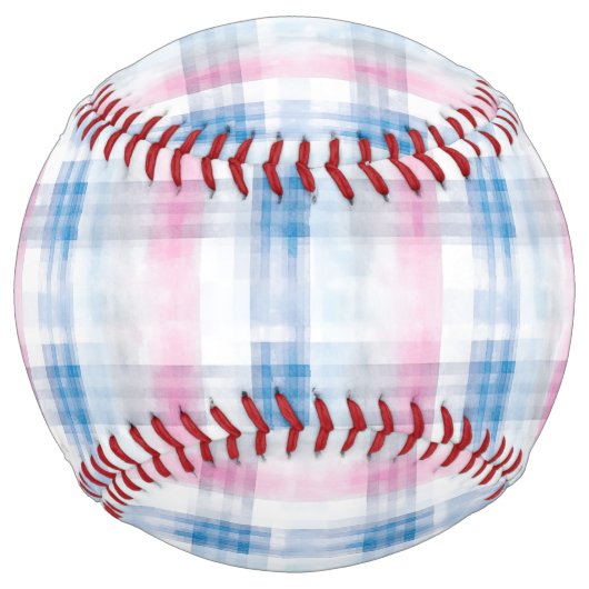Balle De Softball Rayures Ecossaises Roses Bleues (Devant)