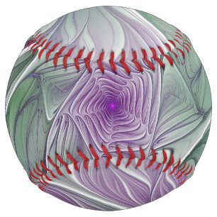 Balle De Softball Rêve de fleurs, Abstrait violet vert Fractal Art