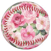 Balle De Softball Roses Blush Roses Feuilles Vertes (Devant gauche)