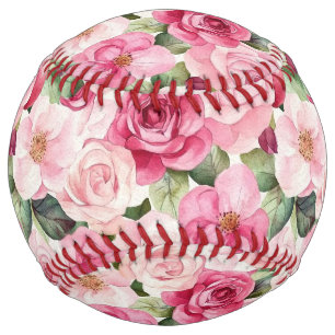 Balle De Softball Roses Blush Roses Feuilles Vertes