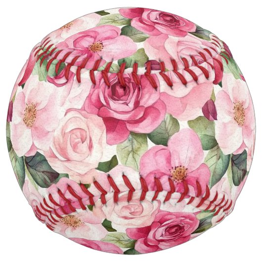 Balle De Softball Roses Blush Roses Feuilles Vertes (Devant)