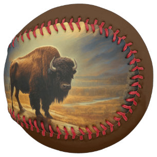 Balle De Softball Silhouette de Bison de Buffalo au Coucher du Solei