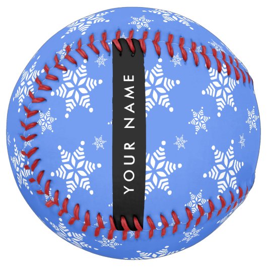 Balle De Softball Snowflakes blanc, Bleu, Votre nom, Personnaliser (Devant gauche)