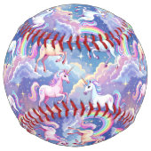 Balle De Softball Sparkly rainbow and unicorns on clouds (Devant)