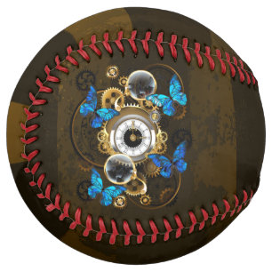 Balle De Softball Steampunk Gears and Blue Butterflies