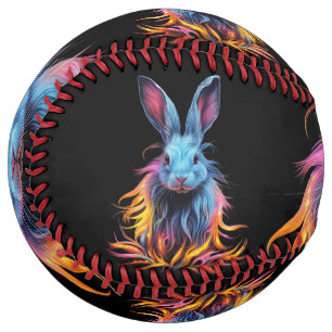 Balle De Softball Superbe Lapin Bleu en feu