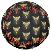 Balle De Softball Symbole caducee polygonale en or (Devant gauche)