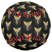 Balle De Softball Symbole caducee polygonale en or (Dos)