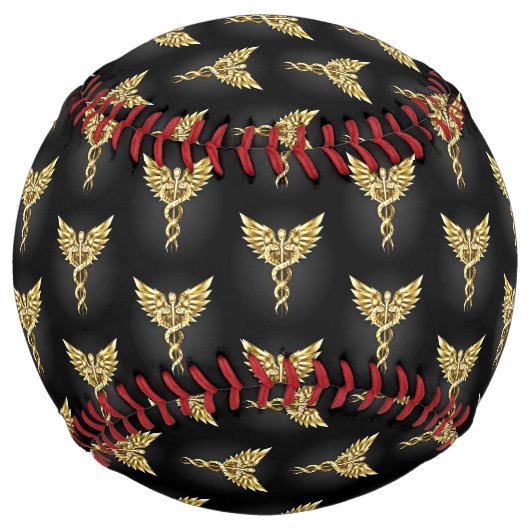 Balle De Softball Symbole caducee polygonale en or (Devant)