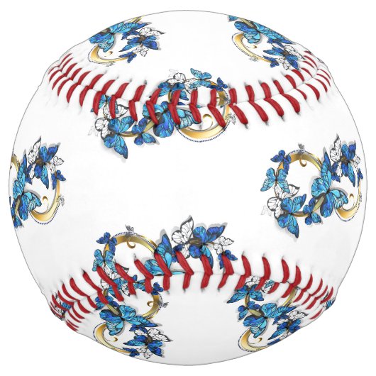 Balle De Softball Symbole infini de papillons Morpho bleus (Devant)