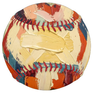 Balle De Softball Touches de pinceau abstraites en bleu, orange et c