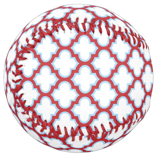 Balle De Softball Trellis blanc et rouge, treillis, Quatrefoil (Devant gauche)