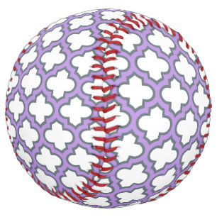 Balle De Softball Trellis blanc et violet, treillis, Quatrefoil
