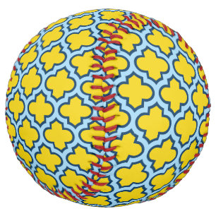 Balle De Softball Trellis jaune et bleu bébé, treillis, Quatrefoil