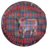Balle De Softball Vache Highland Sur Tartan Bleu Rouge, (Devant gauche)