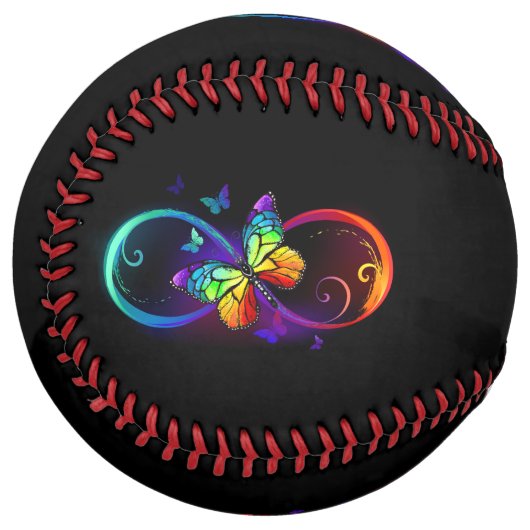 Balle De Softball Vibrant infinity with rainbow butterfly on black (Devant gauche)
