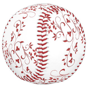 Balle De Softball Vignes florales rouges complexes