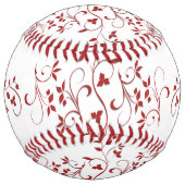 Balle De Softball Vignes florales rouges complexes (Devant)