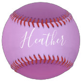 Balle De Softball Violet violet et script blanc personnalisé (Devant)
