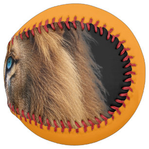 Balle De Softball Visage de lion majestueux aux yeux bleus   Faune A