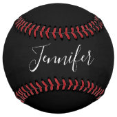 Balle De Softball Votre nom | Élégant script blanc sur noir (Dos)