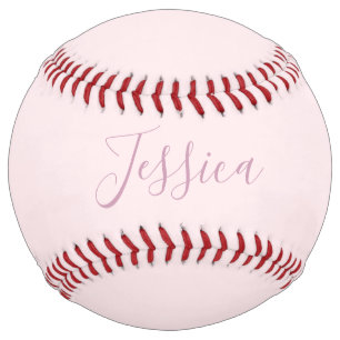 Balle De Softball Votre texte Écriture élégante et rose blush doux