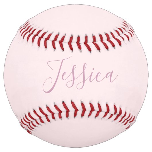 Balle De Softball Votre texte | Élégant Script & Soft Blush Rose (Dos)