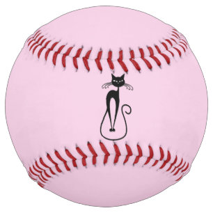 Balle De Softball Whimsical Skinny Chat noir rose