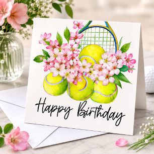 Balle de tennis avec beaucoup de fleurs pour carte
