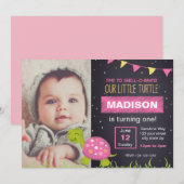 Balle de tortue rose Invitation d'anniversaire ave (Devant / Derrière)