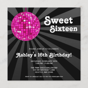 Balle en boîte rose 16 invitations d'anniversaire