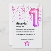 Balle rose 1er anniversaire Invitation de fête (Devant)