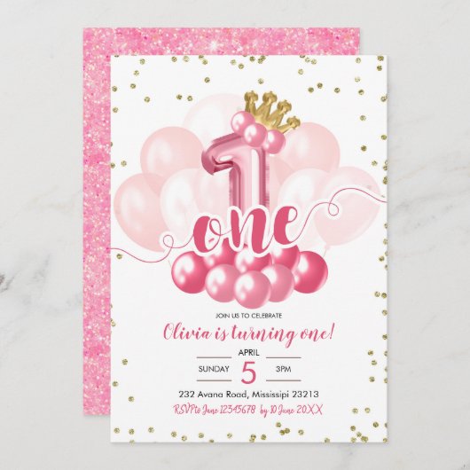 Balle rose de la Couronne première invitation anni (Devant / Derrière)