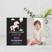 Balle rose Unicorne Invitations Anniversaire avec (Debout devant)