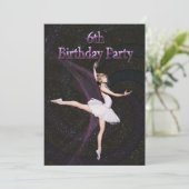Ballerina 6th Birthday party-uitnodiging Kaart (Staand voorkant)