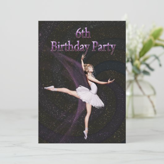 Ballerina 6th Birthday party-uitnodiging Kaart (Staand voorkant)